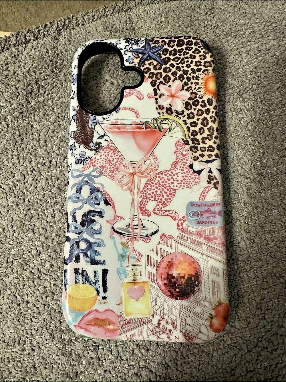Pink & White Martini/Leopard Print Girly Phone Case